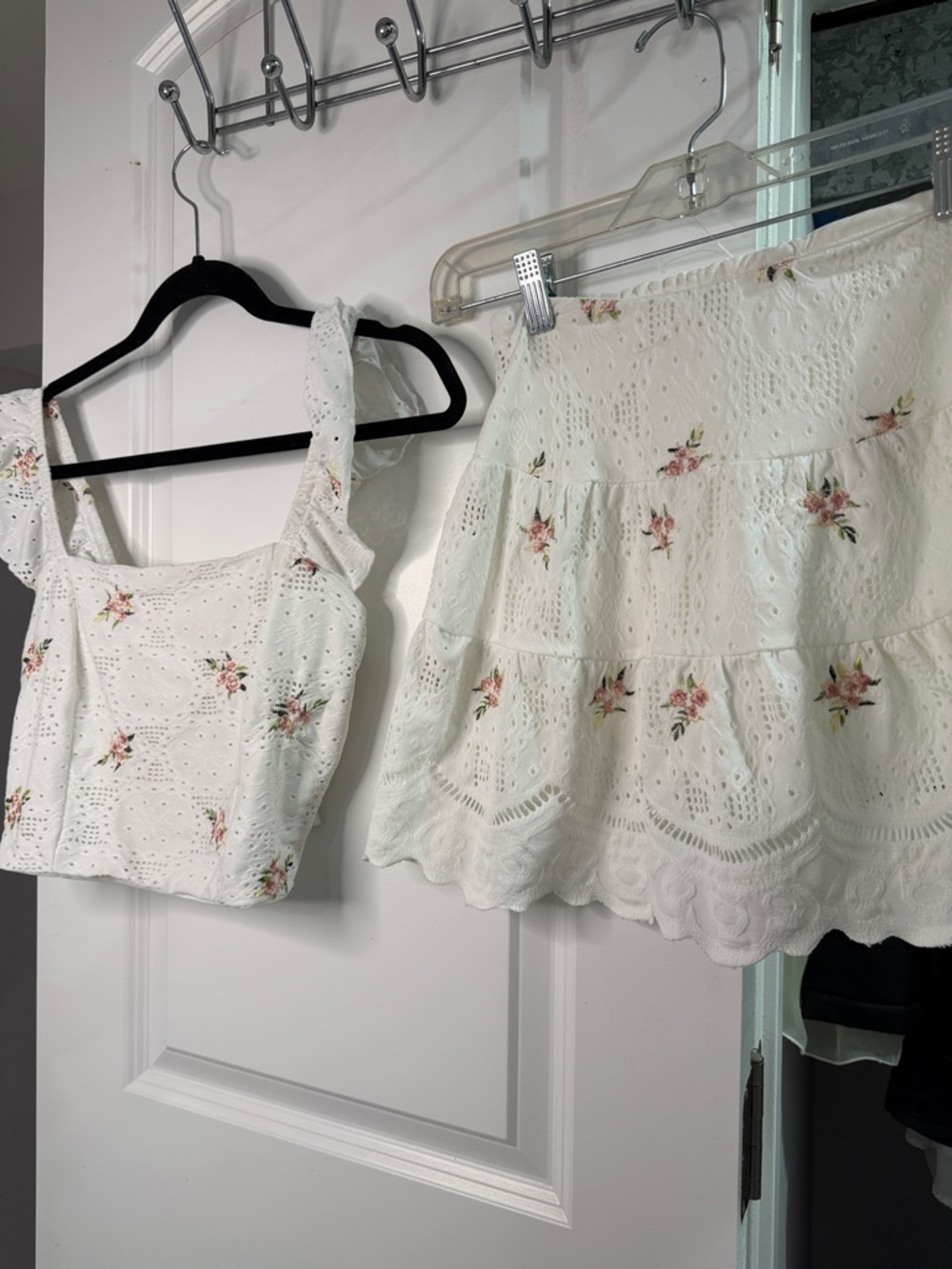 White Eyelet Floral Tiered Mini Skirt - Women